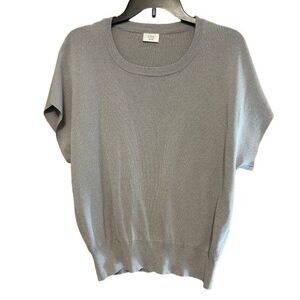 Common Threads Short Sleeve Knit  Sweater Top Womens LP/XLP Petite Gray Minimal